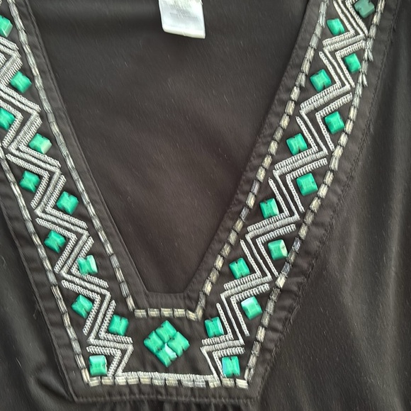 Dotti Black Tunic with turquoise Embellished V-Neck - Picture 4 of 4